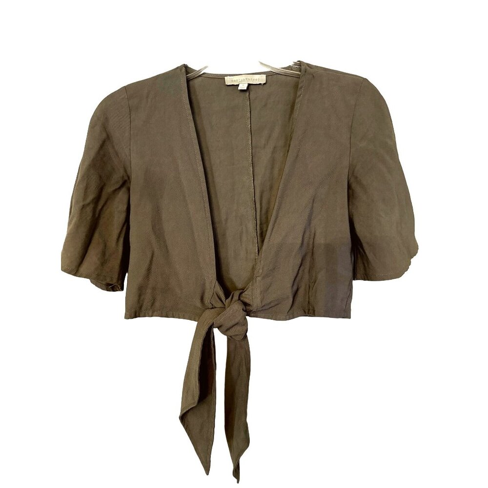 Dances Marvel Size S Olive Green Tie Front Cropped Bolero Top Boho Festivalcore - Picture 2 of 8